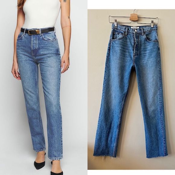 Reformation Denim - Reformation-Cynthia High Rise Straight Raw Hem Jeans